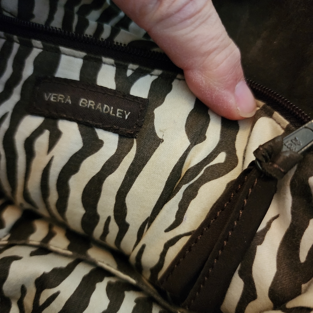 VERA BRADLEY Espresso Brown Microfiber Purse Zebra Lining Used Good Condition - Picture 11 of 15